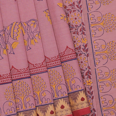 Hand block printed cotton saree