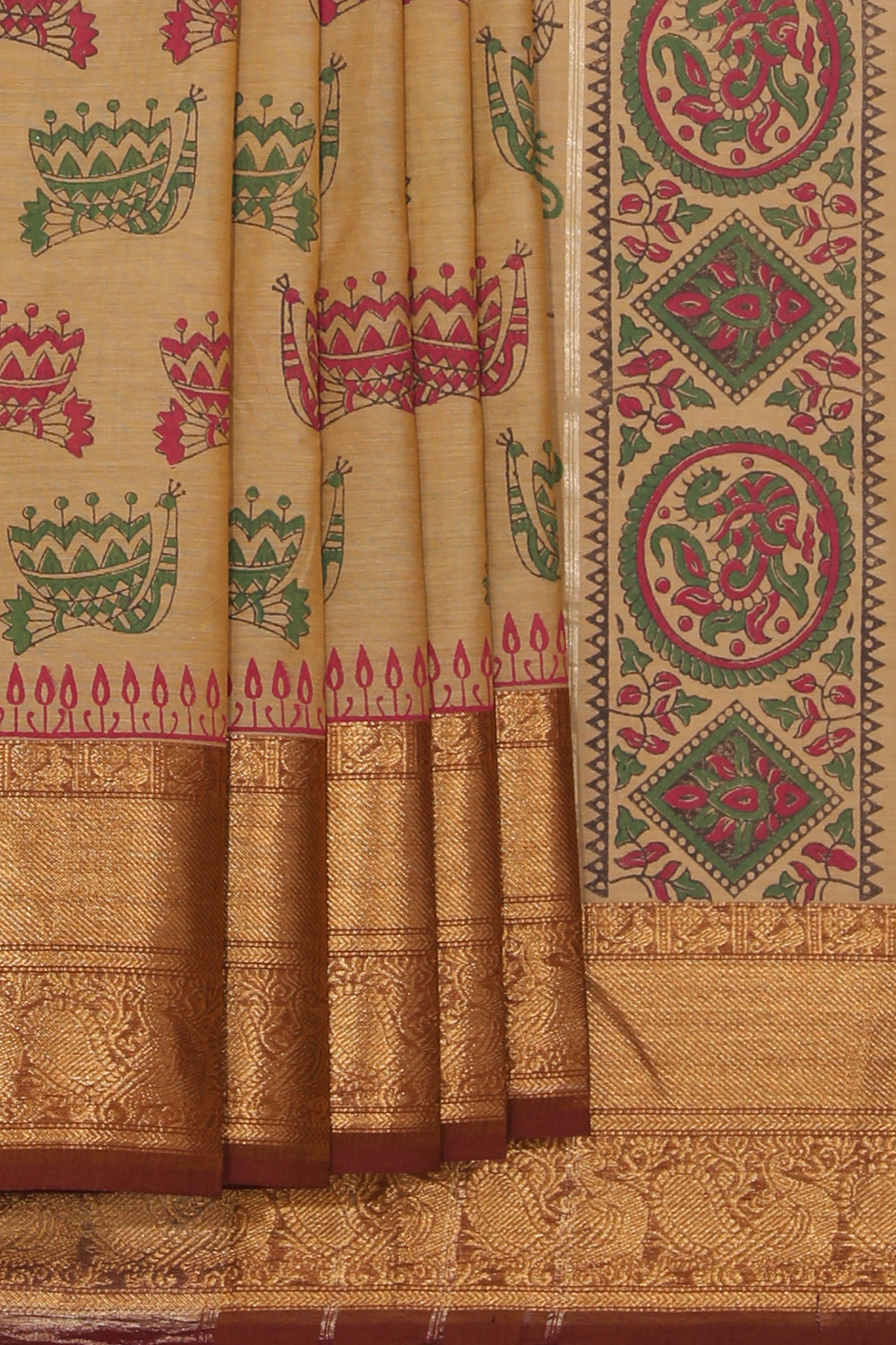 Hand block printed cotton saree