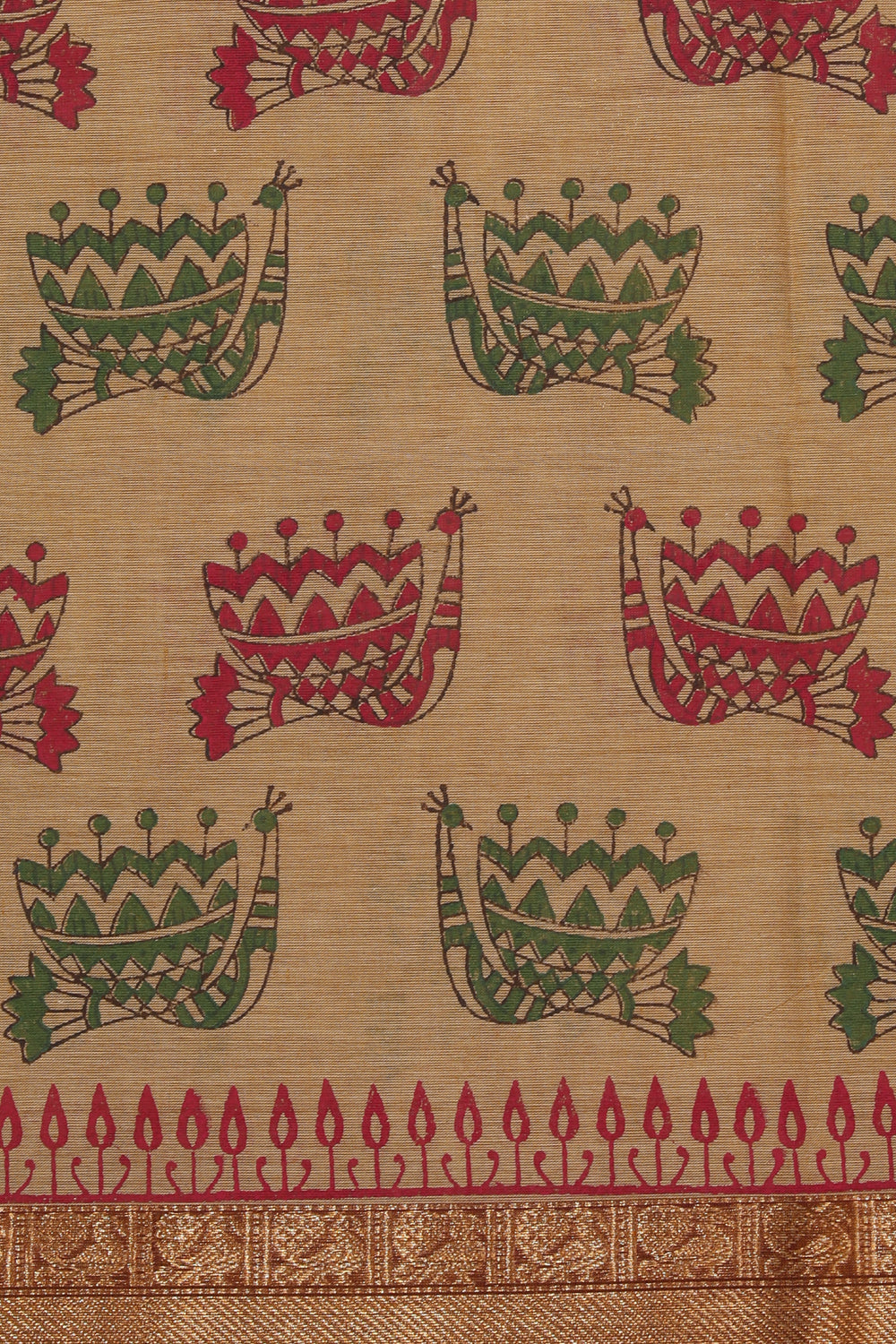 Hand block printed cotton saree
