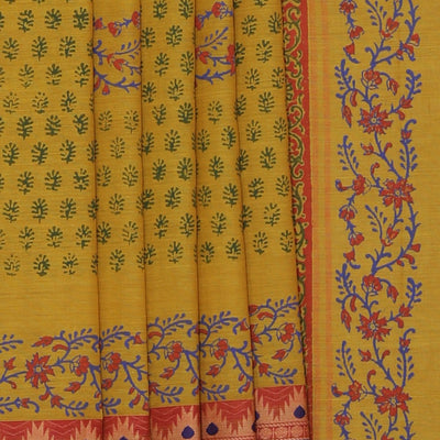 Hand block printed cotton saree