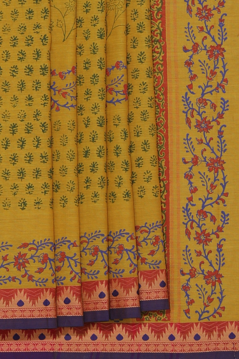 Hand block printed cotton saree