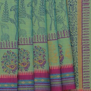 Hand block printed cotton saree