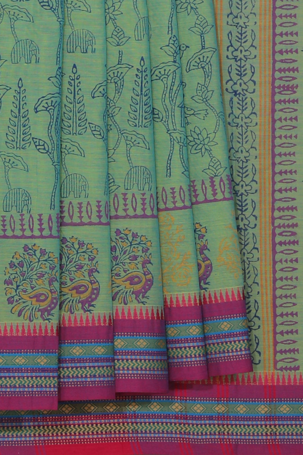 Hand block printed cotton saree