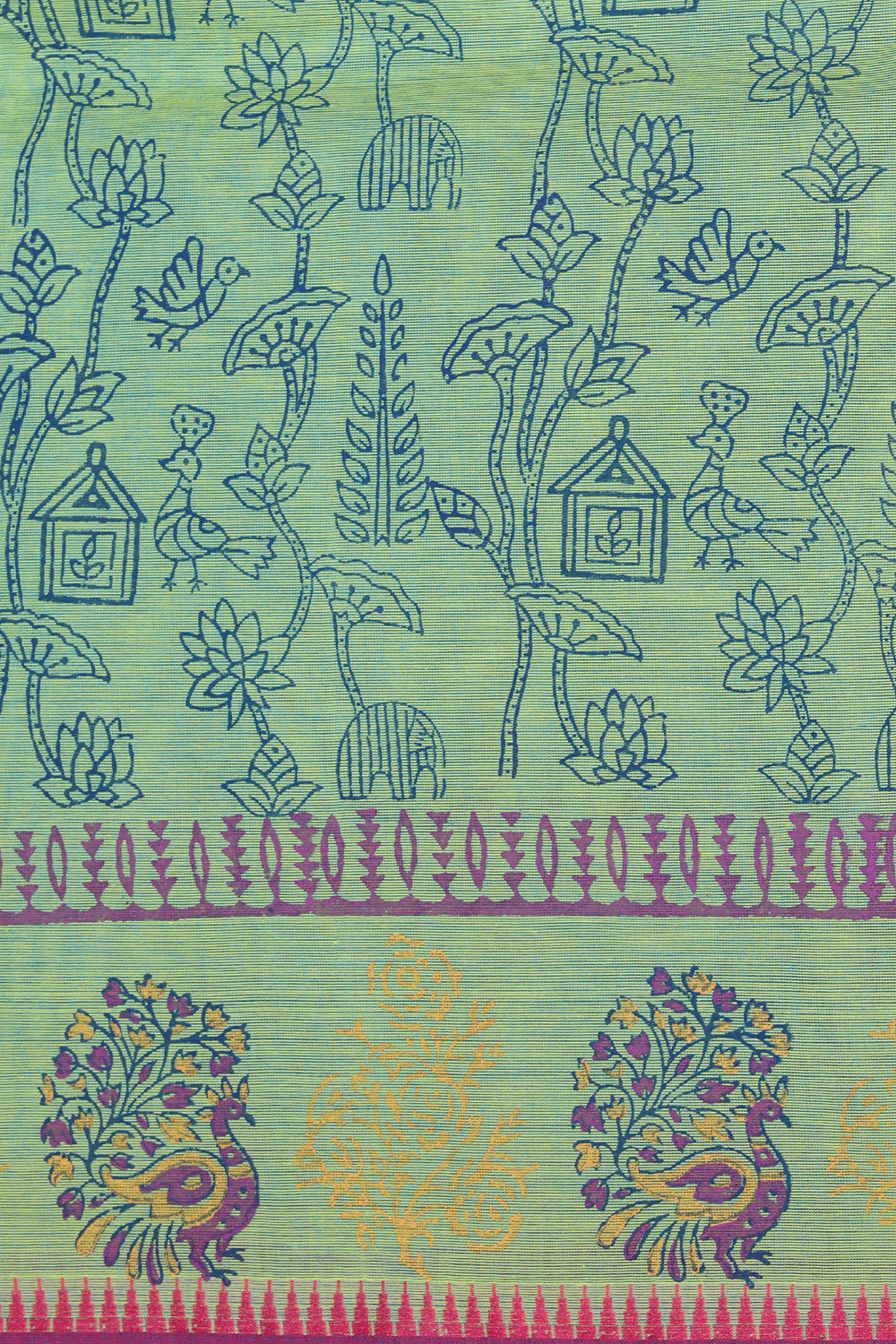 Hand block printed cotton saree