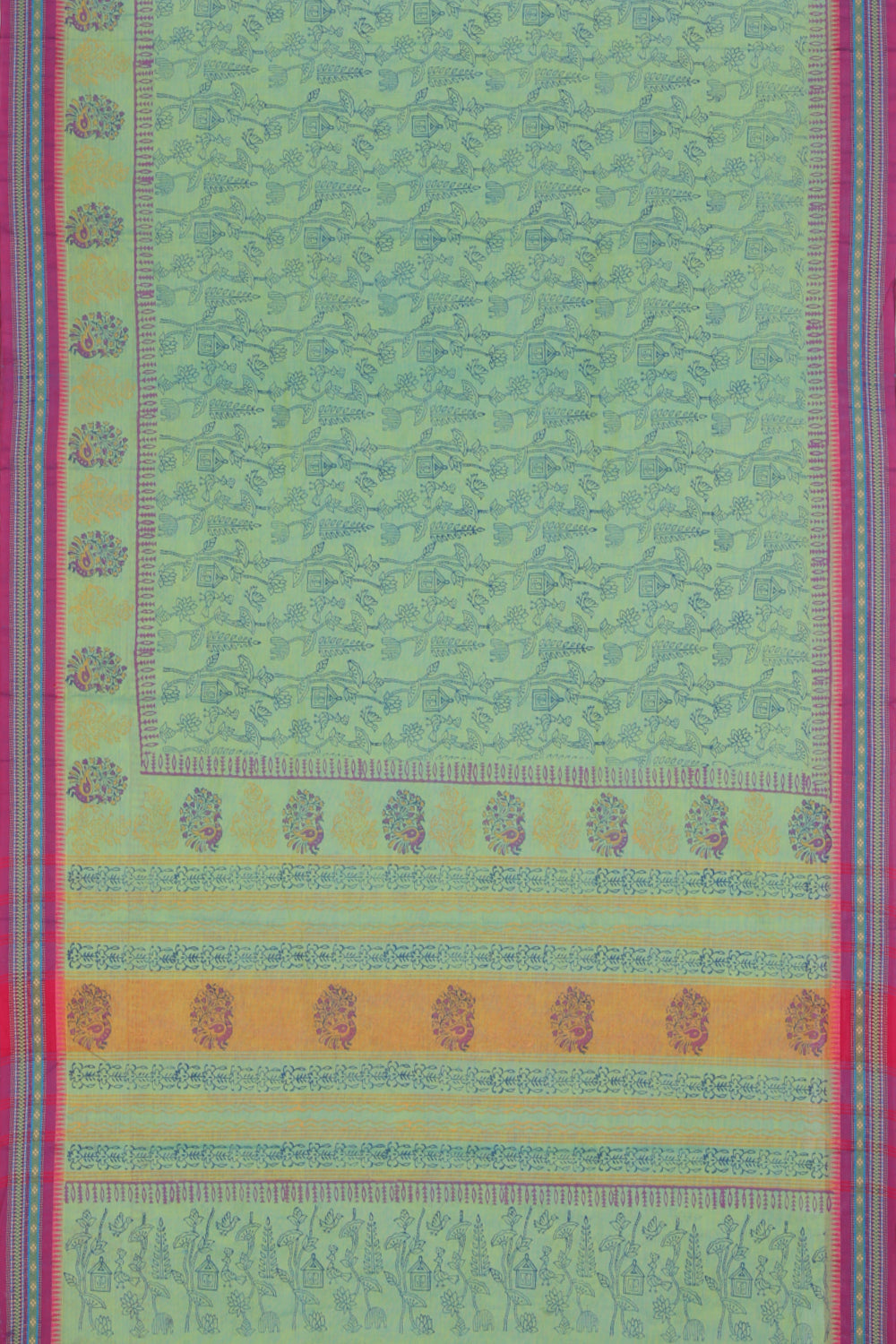 Hand block printed cotton saree