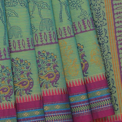 Hand block printed cotton saree