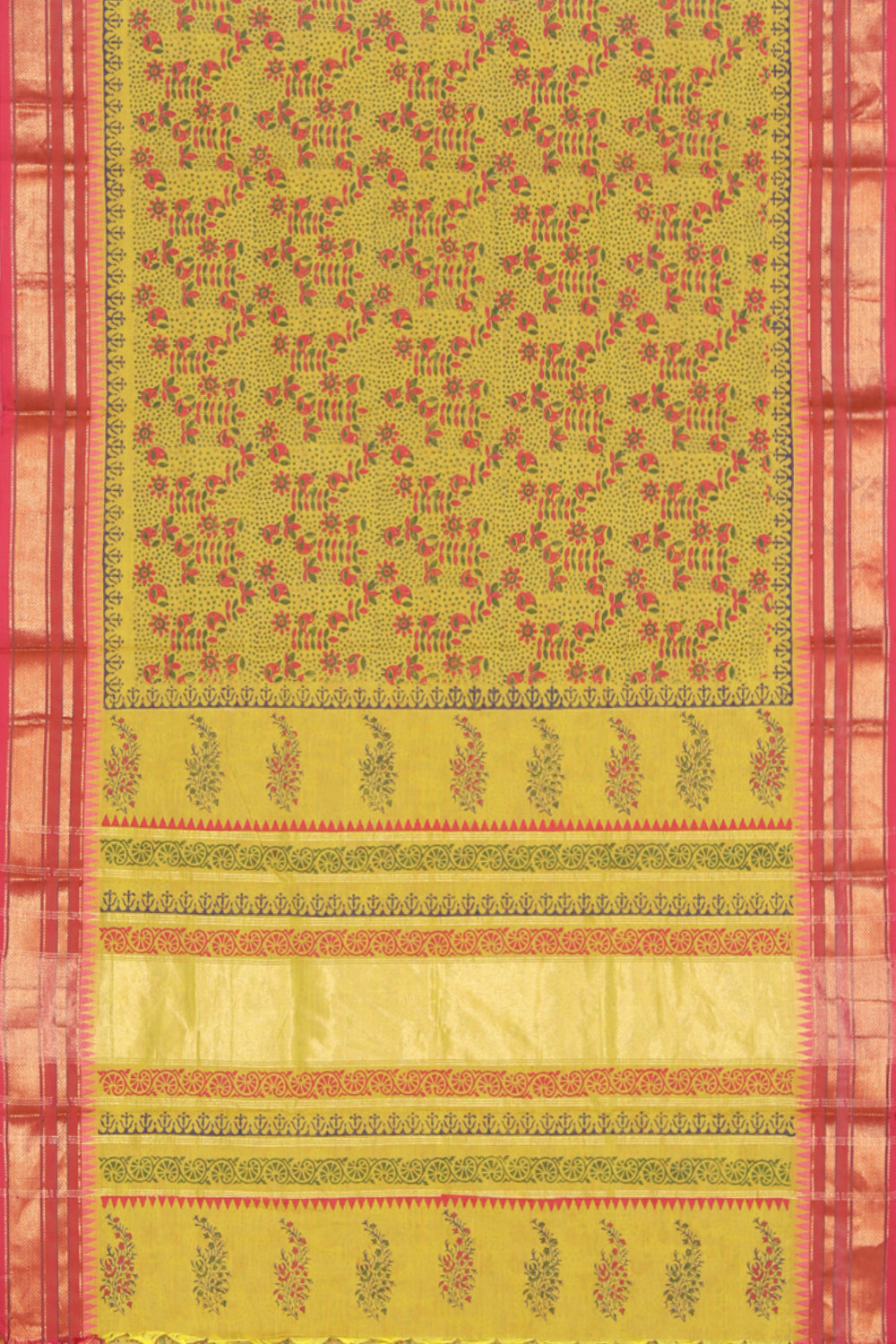 Hand block printed cotton saree