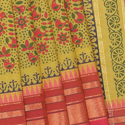Hand block printed cotton saree
