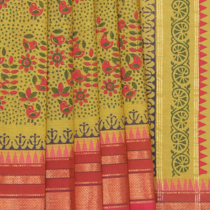 Hand block printed cotton saree