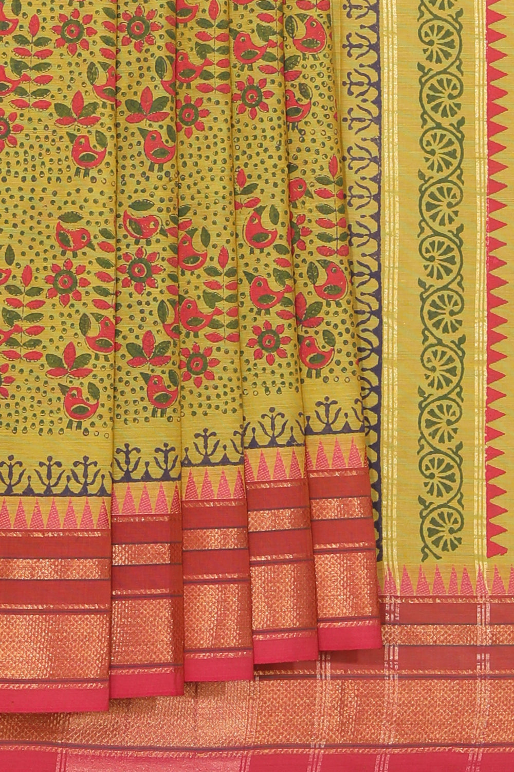Hand block printed cotton saree