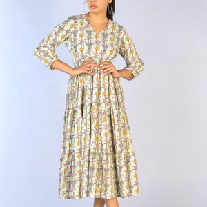 Handblock Printed Tiered Dress