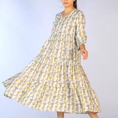 Handblock Printed Tiered Dress