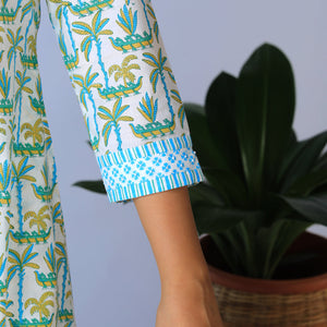Handblock Printed A-line Kurti with pants set