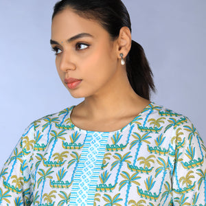 Handblock Printed A-line Kurti with pants set