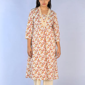 Handblock Printed A-line Kurti with pants set