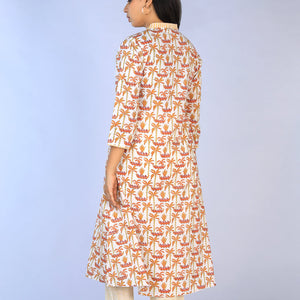 Handblock Printed A-line Kurti with pants set
