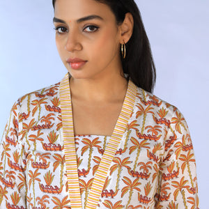 Handblock Printed A-line Kurti with pants set