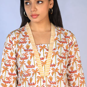 Handblock Printed A-line Kurti with pants set