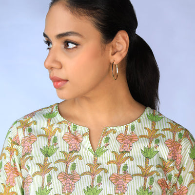 Handblock printed Kurti and pants set