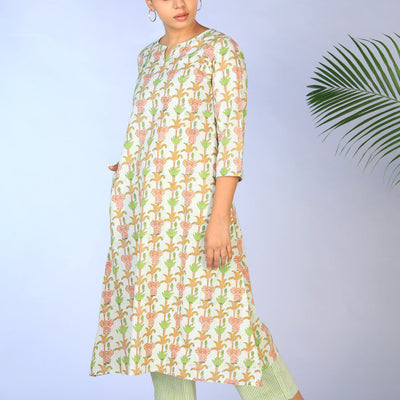 Handblock printed Kurti and pants set