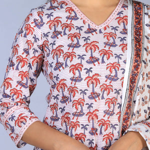Handblock printed straight fit Kurti and dupatta set