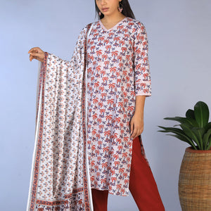 Handblock printed straight fit Kurti and dupatta set