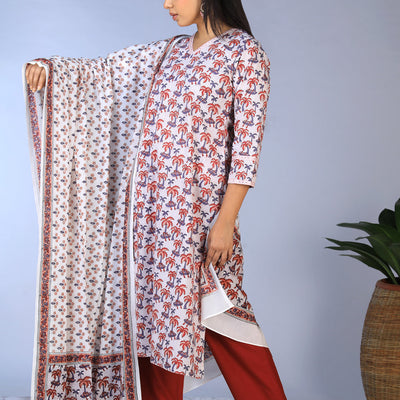 Handblock printed straight fit Kurti and dupatta set