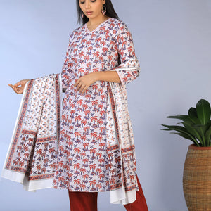 Handblock printed straight fit Kurti and dupatta set