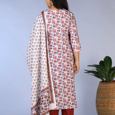 Handblock printed straight fit Kurti and dupatta set