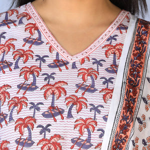 Handblock printed straight fit Kurti and dupatta set