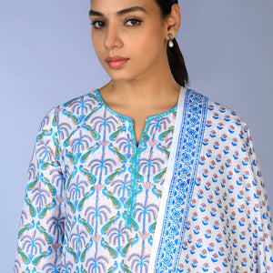 Handblock Printed Kurta, pants & dupatta set