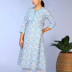 Handblock Printed Kurta, pants & dupatta set