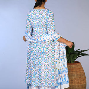 Handblock Printed Kurta, pants & dupatta set
