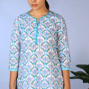 Handblock Printed Kurta, pants & dupatta set