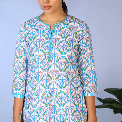 Handblock Printed Kurta, pants & dupatta set