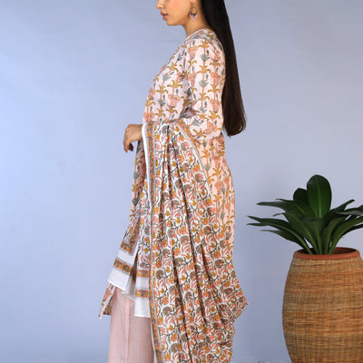 Handblock printed kurti ,pants and dupatta set