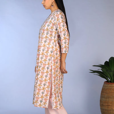 Handblock printed kurti ,pants and dupatta set