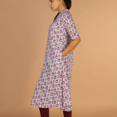 Handblock printed A-line kurti