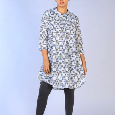 Handblock Printed gathered long shirt