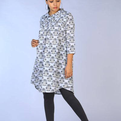Handblock Printed gathered long shirt