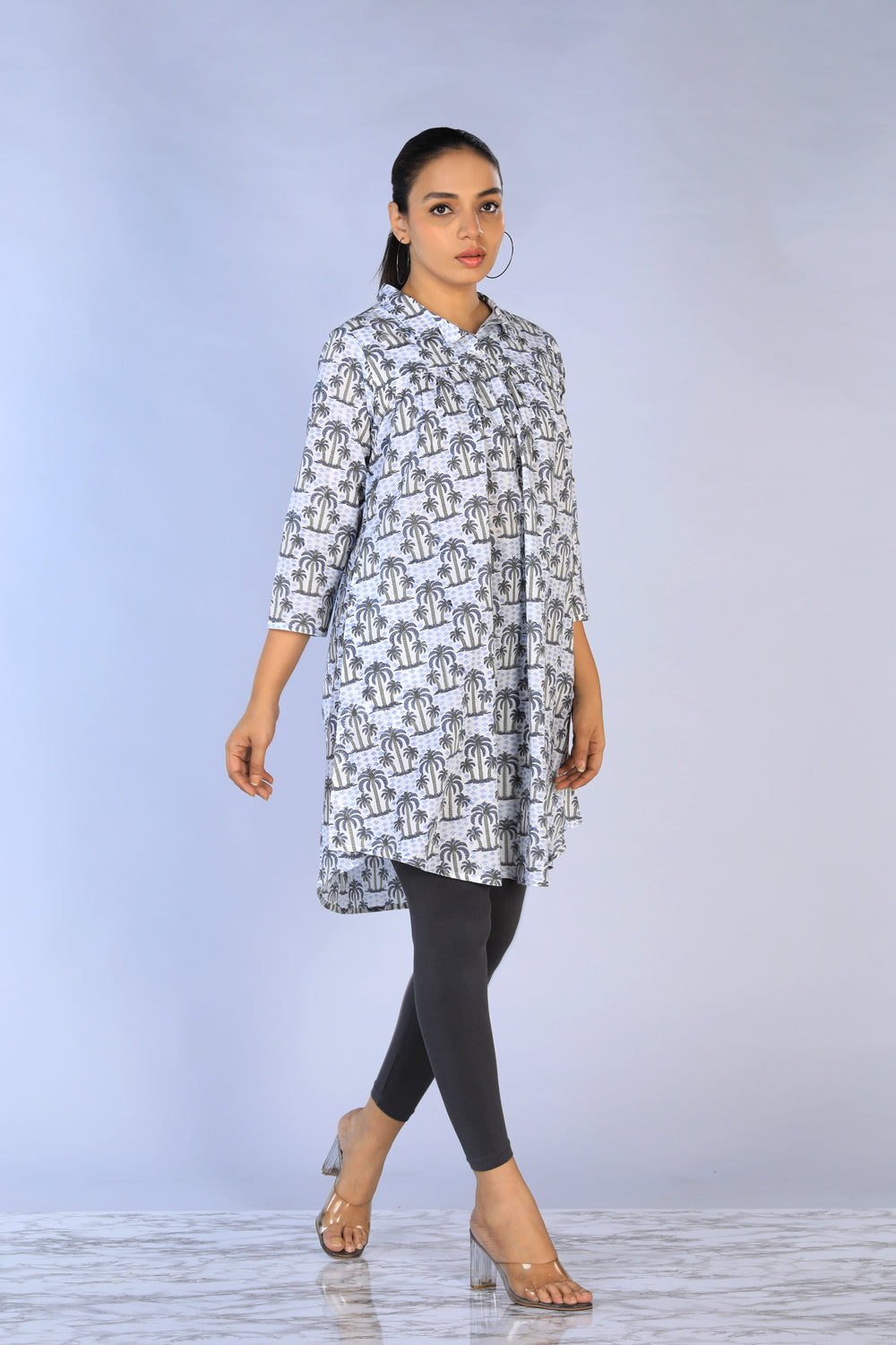 Handblock Printed gathered long shirt