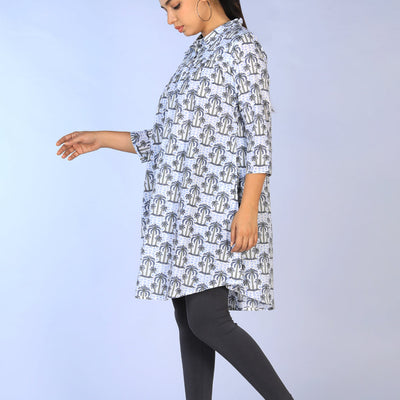 Handblock Printed gathered long shirt