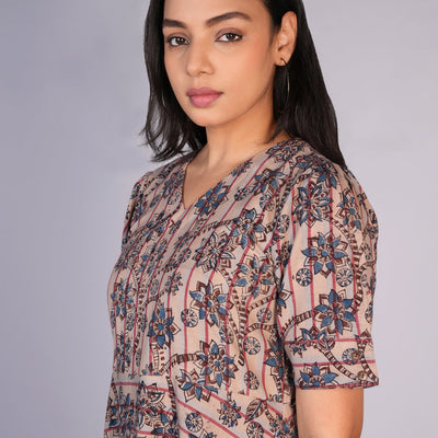 Kalamkari handblock printed striped dress