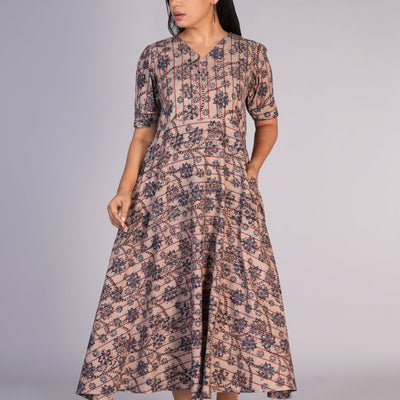 Kalamkari handblock printed striped dress