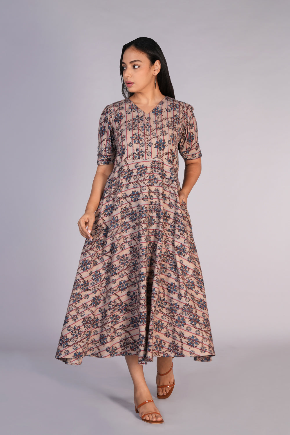 Kalamkari handblock printed striped dress