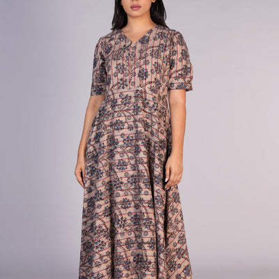 Kalamkari handblock printed striped dress