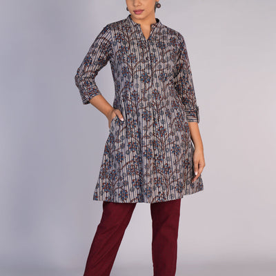 Grey Blue Kalamkari handblock printed dress