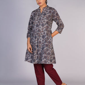 Grey Blue Kalamkari handblock printed dress