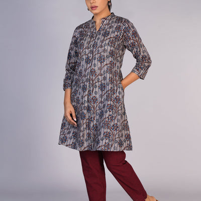 Grey Blue Kalamkari handblock printed dress