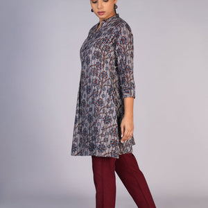 Grey Blue Kalamkari handblock printed dress